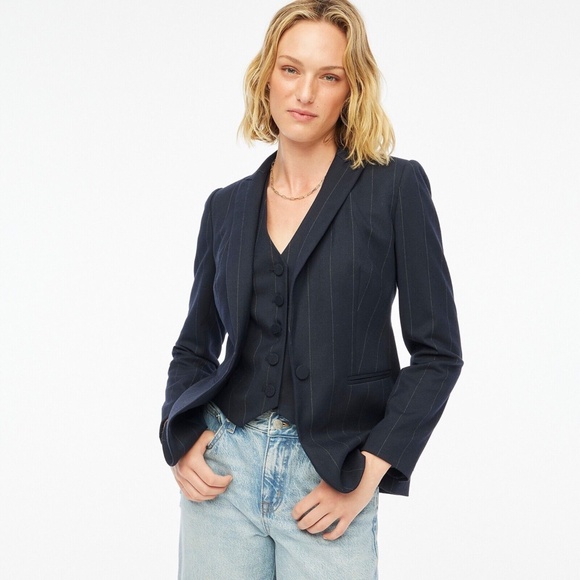 New J.CREW Size 6 One Button Blazer in Navy Pin Stripe $198 CB442 - Picture 2 of 4